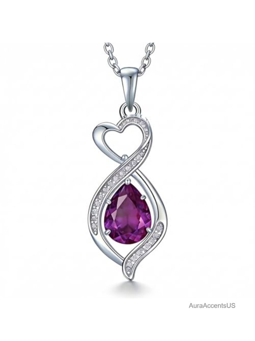S925 Sterling Silver Amethyst Teardrop Pendant Necklace